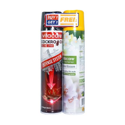 Picture of Vitacare Cockroach Spray 300 ML Can With Vitacare Jasmine Blossom Air Freshener 300 ML Can